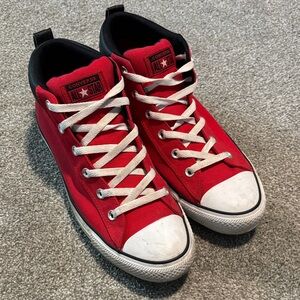 Converse Red and White Mid-Top Sneakers